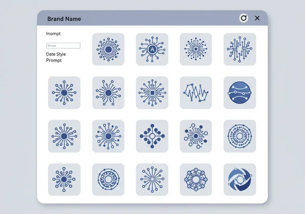 Interface of an AI logo generator with logo previews.