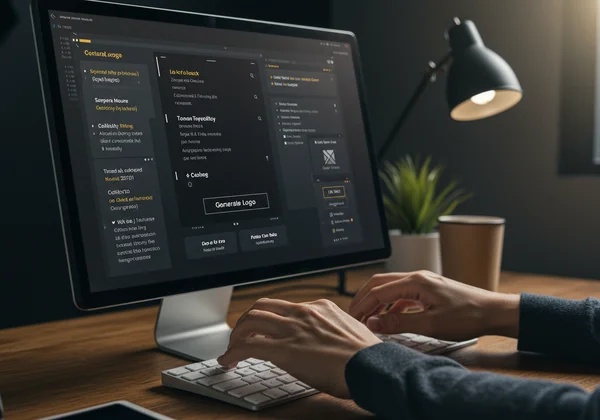 User typing detailed prompt into an AI logo maker interface