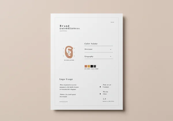 A simple one-page brand guidelines document with key elements.