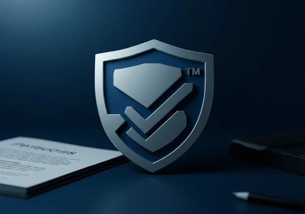 A shield icon with a checkmark, symbolizing logo trademark protection.