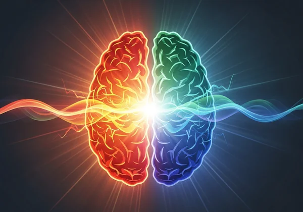 Brain reacting to warm vs cool colors, influencing judgment