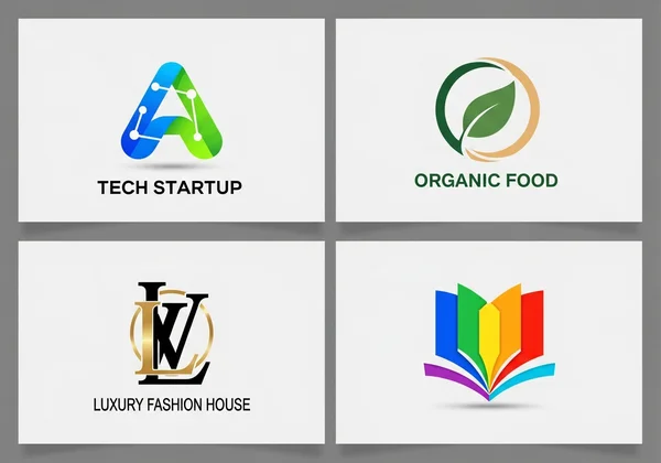 Diverse AI-generated logos for tech, food, healthcare, creative