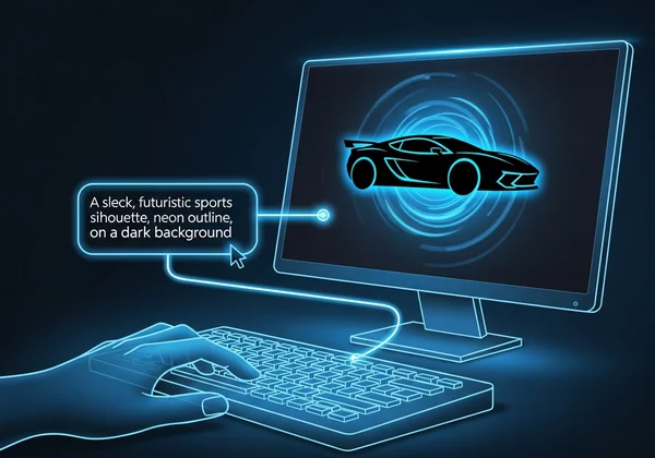 Person typing prompt for unique logo design