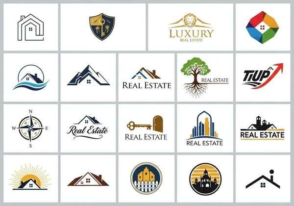 Collage of diverse AI-generated real estate logos