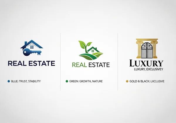 Various real estate logos with different color palettes
